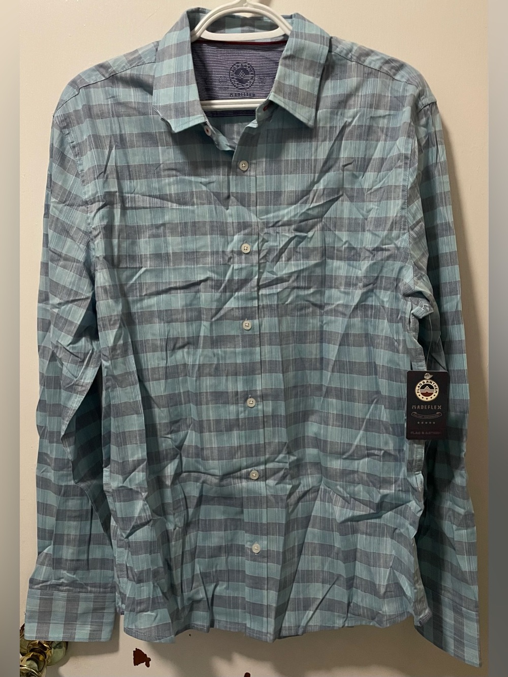 Flag & Anthem MadeFlex Men’s Blue Gray Long Sleeve Button Up Shirt Size Medium M